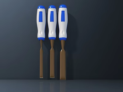 Three Piece Screwdrivers Set With White Blue Handles And Brown Tips For Hardware Tools 3d model