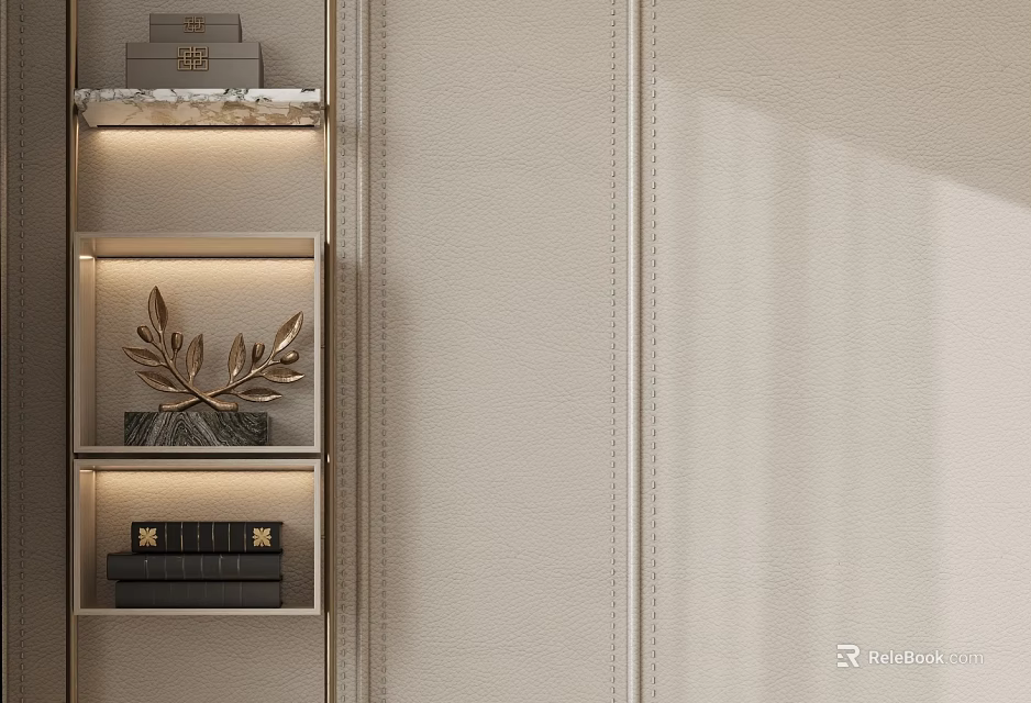 Elegant Luxury Storage Shelf With Metal Frame Marble Surface And Decorative Ornaments 3d model 