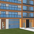 Elegant Modern Residential Building Entrance With Glass Curtain Wall Lighting Marble Floor And Golden Decorations