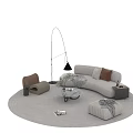 Modern Stylish Sofa and Coffee Table Set with Round Rug Floor Lamp Pillows and Ottoman