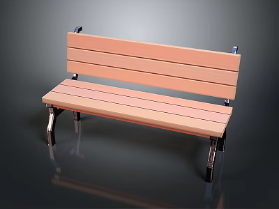 Simple Wooden Bench With Slatted Backrest Seat And Sturdy Metal Legs For Furniture 3d model