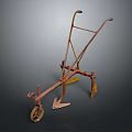 Vintage Metal Garden Plow Ornament With Wheel And Iron Structure Design