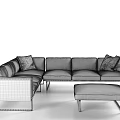 Modern Leather Sectional Sofa Set With Ottoman And Metal Legs For Living Room