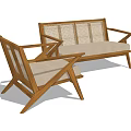 Modern Wooden Sofa and Armchair Set with Beige Cushions Geometric Legs Minimalist Design