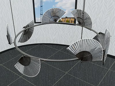 Modern Round Dining Table With Fan Shaped Chairs And Metal Frame Design 3d model