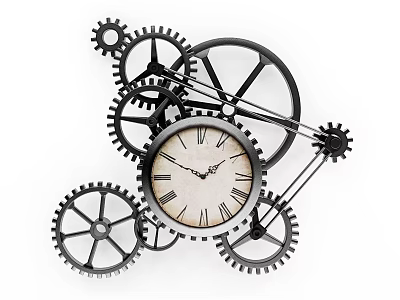 Mechanical Artistic Clock With Metal Gears And Roman Numeral Dial 3d model