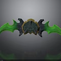 Green Bat Wing Shaped Fantasy Weapon With Golden Decoration And Dark Accents