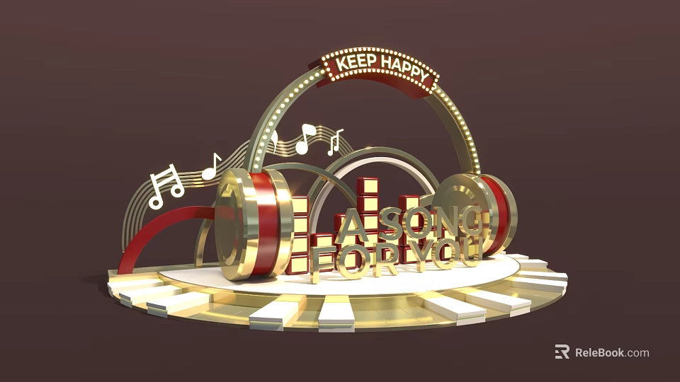 Decorative Headphones with Music Notes and KEEP HAPPY Sign Along With You Letters 3d model 