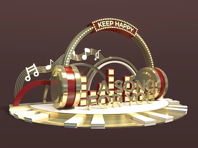 Decorative Headphones with Music Notes and KEEP HAPPY Sign Along With You Letters 3d model