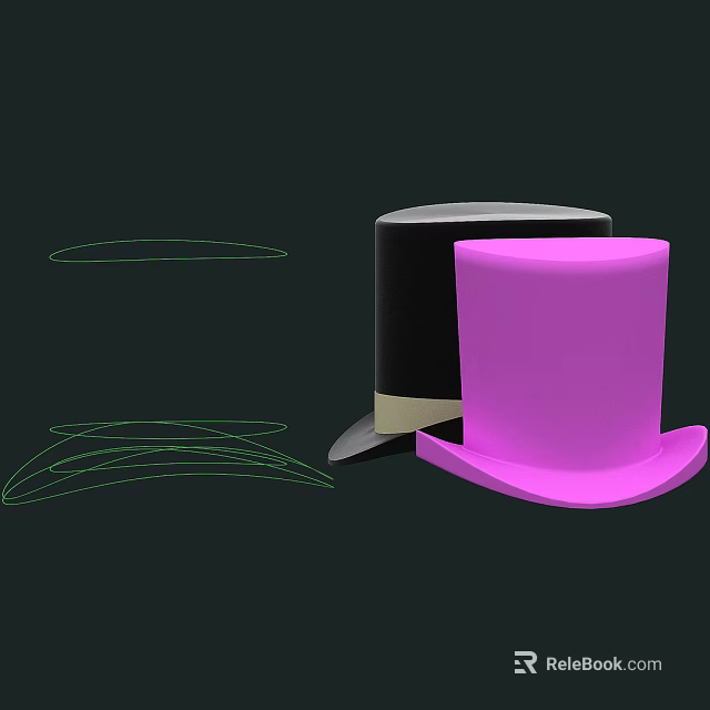 Stylish Top Hats Black and Purple with Black Background and Green Line Sketches 3d model 