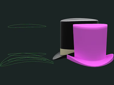 Stylish Top Hats Black and Purple with Black Background and Green Line Sketches 3d model