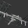 Cartoon Scene of International Space Station with Solar Panels and Modules in Space