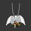 Elegant Silver Wing Heart Pendant Necklace With Enclosed Photo And Crystal Accents