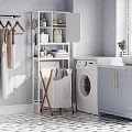 Tidy Modern Laundry Room With Washing Machine Gray Cabinets And Cleaning Supplies On Shelves