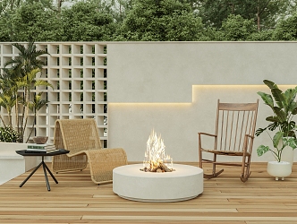 Modern Outdoor Table and Chair Light Color Garden Outdoor Rattan Leisure Chair 3d model