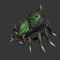 Fantasy Spider Creature With Green Accents Black Body Spiked Back And Glowing Eyes