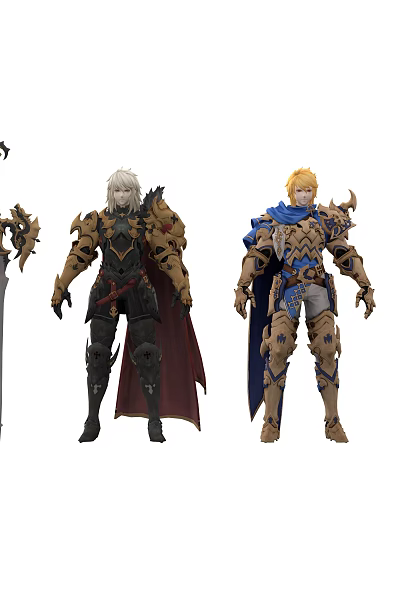 Game Movie Characters In Ornate Armor With Swords Shields And Spears 3d model