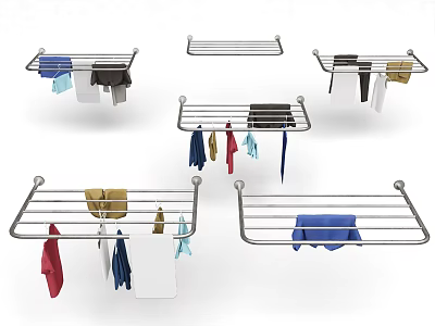 Sturdy Metal Clothes Drying Racks With Various Colored Garments Hanging 3d model