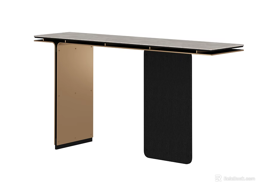 Modern Minimalist Dining Table With Black Wooden Top And Gold Metal Legs Design 3d model 
