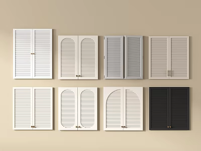 Wardrobe Doors With Multiple Designs Including Louvered And Arch Styles In White Grey Black 3d model