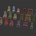 Various Styles Accent Chairs with Wooden Fabric in Pink Gray Brown Tones on Dark Background