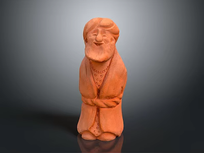 Traditional Hand Carved Wooden Sculpture of Bearded Man with Crossed Hands 3d model