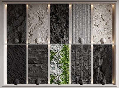 Modern stone rock background wall green plant wall culture stone rubble wall panel 3d model