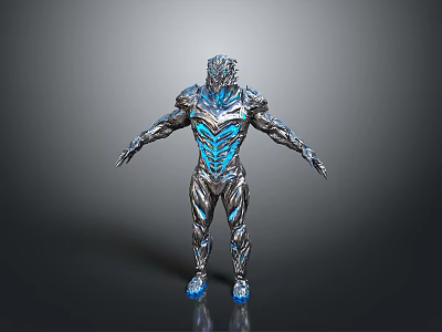 Futuristic Sci Fi Humanoid Armor With Blue Glowing Lines And Detailed 3D Render Design 3d model