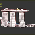 White Architectural Model of Three Tall Towers With Sky Deck Figures and Reflection