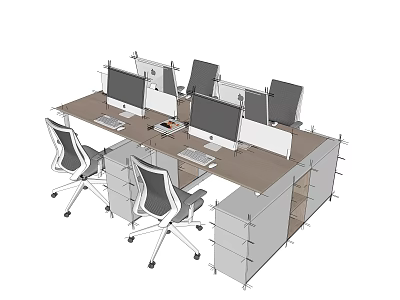 Modern Office Desk Setup With Multiple Computers Ergonomic Chairs And Dividers 3d model