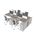 Modern Office Desk Setup With Multiple Computers Ergonomic Chairs And Dividers 3d model