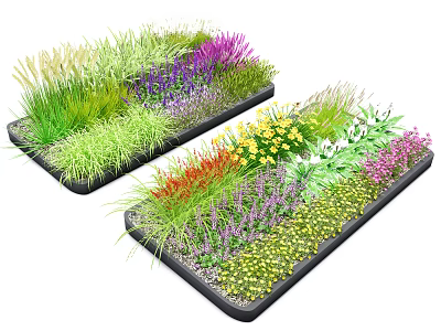 Outdoor Rectangular Flower Planters With Colorful Mixed Flowers And Greenery 3d model