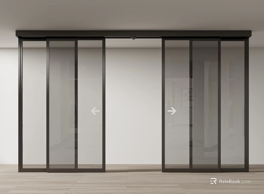 Modern Glass Sliding Doors With Black Frame For Interior Space Design 3d model 