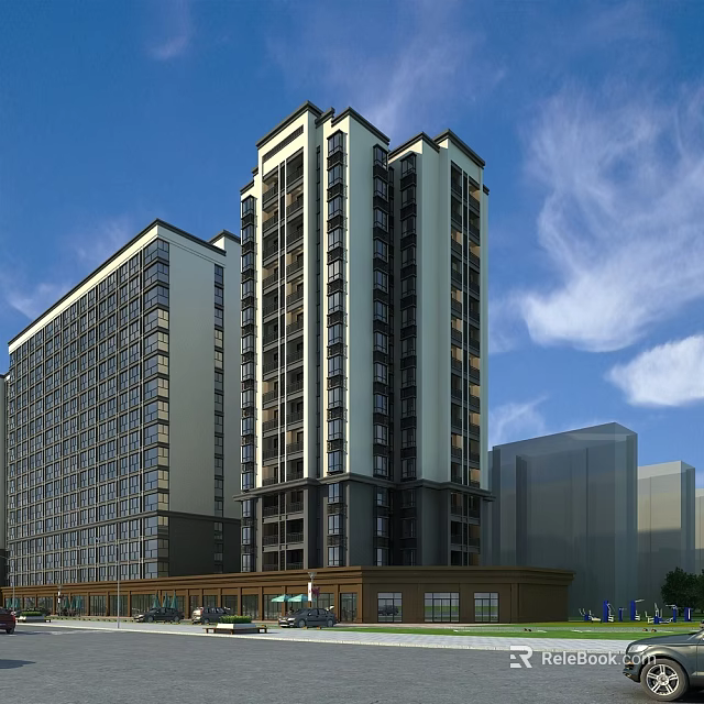 Modern High Rise Residential Building With Glass Curtain Walls And White Exterior Design 3d model 