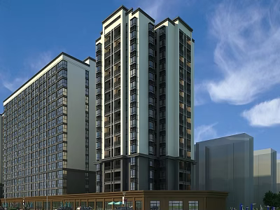 Modern High Rise Residential Building With Glass Curtain Walls And White Exterior Design 3d model
