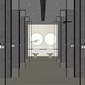 Other Restroom Featuring Modern Design Metal Frames Glass Partitions Marble Walls Double Mirrors And Washbasins