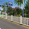 Urban Road Infrastructure With Traffic Lights Guardrails Directional Signs Street Lamps And Pedestrians