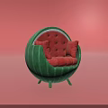 Watermelon Shaped Single Sofa With Green Exterior Red Cushions And Backrest Against Pink Background