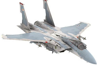 Gray Camouflage Fighter Jet With Missiles And Cockpit For Military Air Combat 3d model