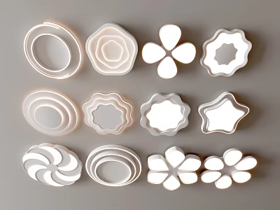 Modern White Ceiling Lights with Various Shapes Round Hexagonal Flower Star Design 3d model