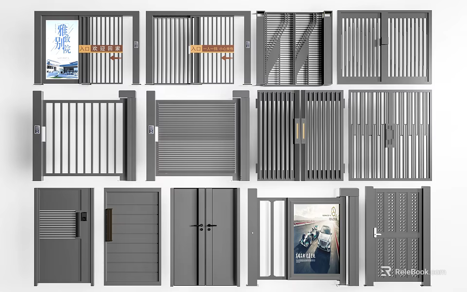 Various Modern Gates Featuring Different Designs And Structural Styles For Home Exteriors 3d model 