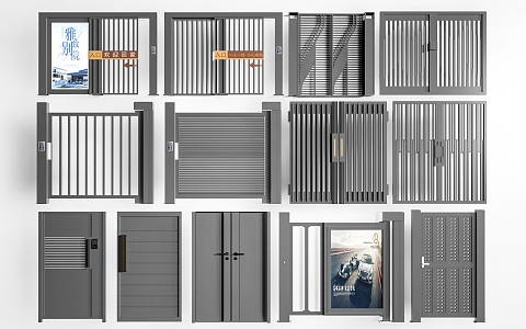 Modern community entrance guard door community iron door pedestrian door community side door 3d model