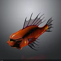 Fierce Red Fish With Purple Orange Fins And Yellow Eyes 3D Render On Dark Background