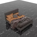 Modern Double Bed With Tufted Headboard Plaid And Gray Pillows Cozy Bedding On Marble Floor