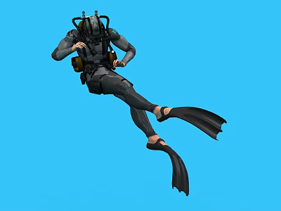 Game Movie Character Wearing Scuba Diving Suit With Oxygen Tank Flippers And Mask In Blue 3d model
