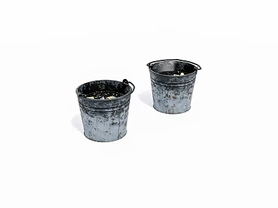 Two Vintage Metal Buckets With Rustic Weathered Finish For Home Decor Use 3d model