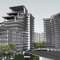 Modern High Rise Residential Buildings With Glass Curtain Walls Balconies Green Spaces And Roadways