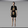 Woman Wearing Black Chinese Qipao With Colorful Embroidered Creature Pattern