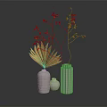 Decorative Plant Branches With Red Berries And Orange Leaves In Colorful Vases For Indoor Decor
