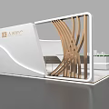 Modern Exhibition Booth With White Design Display Screen Green Plant And Counter